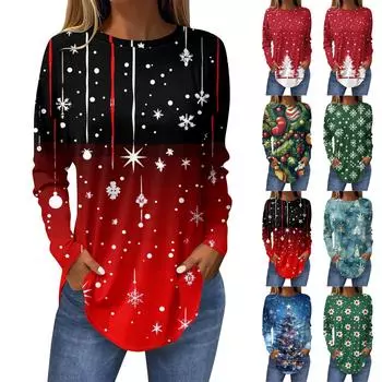 Футболки для женщин, осенние повседневные рубашки с длинным рукавом, толстовка с принтом, топ, пуловер L чёрный
