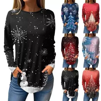 Футболки для женщин, осенние повседневные рубашки с длинным рукавом, толстовки с винтажным графическим принтом, топы, пуловеры, рождественские S розовый