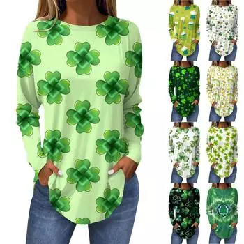 Футболки для женщин, осенние повседневные рубашки с длинным рукавом, толстовки с винтажным графическим принтом, топы, пуловеры, рождественские M зелёный