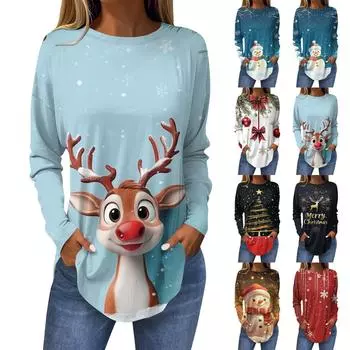 Футболки для женщин, осенние повседневные рубашки с длинным рукавом, толстовка с принтом, топ, пуловер XXL винный