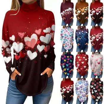 Футболки для женщин, осенние повседневные рубашки с длинным рукавом, толстовка с принтом, топ с высоким воротом, пуловер XL чёрный