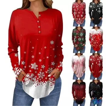 Футболки для женщин, осенние повседневные рубашки с длинным рукавом на пуговицах, толстовки с винтажным графическим принтом, топ-пуловер L синий