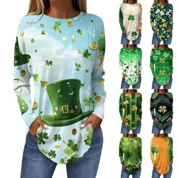 Футболки для женщин, осенние повседневные рубашки с длинным рукавом, толстовка с принтом, топ, пуловер L армия зеленый