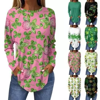 Футболки для женщин, осенние повседневные рубашки с длинным рукавом, толстовки с винтажным графическим принтом, топы, пуловеры, рождественские XXL чёрный