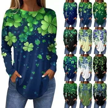 Футболки для женщин, осенние повседневные рубашки с длинным рукавом, толстовка с винтажным графическим принтом, топ, пуловер St.. День Патрика XXXL тёмно-синий