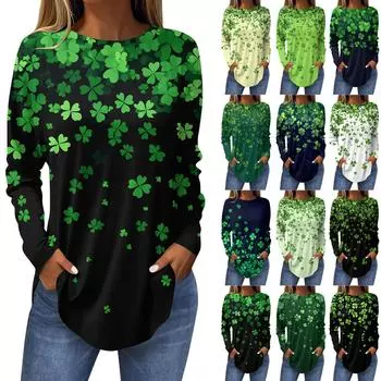 Футболки для женщин, осенние повседневные рубашки с длинным рукавом, толстовка с винтажным графическим принтом, топ, пуловер St.. День Патрика XL чёрный