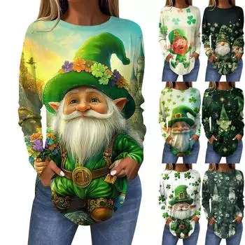 Футболки для женщин, осенние повседневные рубашки с длинным рукавом, толстовка с винтажным графическим принтом, топ, пуловер St.. День Патрика L армия зеленый
