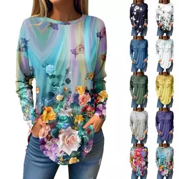 Футболки для женщин, осенние повседневные рубашки с длинным рукавом, толстовка, винтажный топ с графическим принтом, пуловер M жёлтый