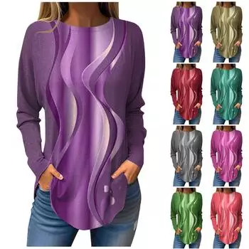 Футболки для женщин, осенние повседневные рубашки с длинными рукавами, толстовка с ретро-принтом, топ, пуловер XXL