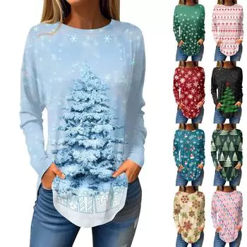 Футболки для женщин, осенние повседневные рубашки с длинным рукавом, толстовки с винтажным графическим принтом, топы, пуловеры, рождественские XL бежевый