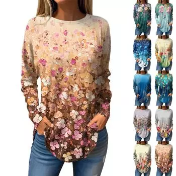 Футболки для женщин, осенние повседневные рубашки с длинным рукавом, толстовка, винтажный топ с графическим принтом, пуловер L армия зеленый