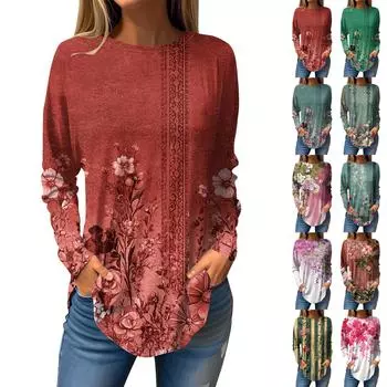 Футболки для женщин, осенние повседневные рубашки с длинным рукавом, толстовка, винтажный топ с графическим принтом, пуловер L армия зеленый