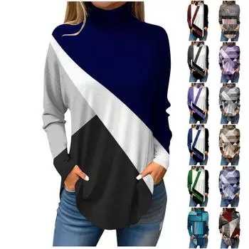 Футболки для женщин, осенние повседневные рубашки с длинными рукавами, толстовка с винтажным принтом, топ с высоким воротом, пуловер S винный