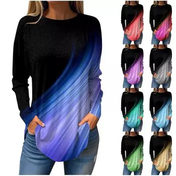 Футболки для женщин, осенние повседневные рубашки с длинными рукавами, толстовка с ретро-принтом, топ, пуловер XL зелёный