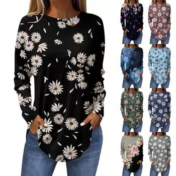 Футболки для женщин, осенние повседневные рубашки с длинным рукавом, толстовка с принтом, топ, пуловер L