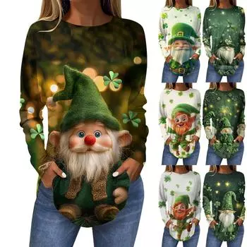 Футболки для женщин, осенние повседневные рубашки с длинным рукавом, толстовка с винтажным графическим принтом, топ, пуловер St.. День Патрика L армия зеленый