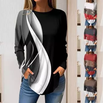 Футболки для женщин, осенние повседневные рубашки с длинными рукавами, толстовка с ретро-принтом, топ, пуловер L коричневый