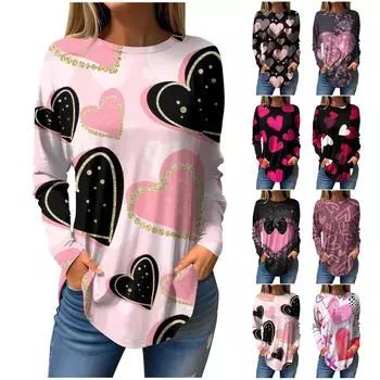 Футболки для женщин, осенние повседневные рубашки с длинным рукавом, толстовка с принтом, топ, пуловер L чёрный
