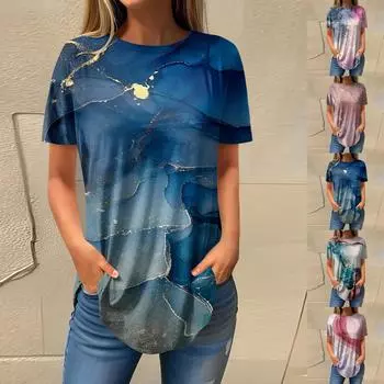 Футболки для женщин, осенние повседневные рубашки с коротким рукавом, толстовка, топ, пуловер L синий