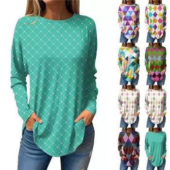 Футболки для женщин, осенние повседневные рубашки с длинным рукавом, толстовка, винтажный топ с графическим принтом, пуловер L коричневый