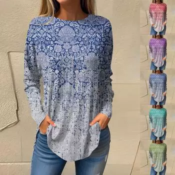 Футболки для женщин, осенние повседневные рубашки с длинными рукавами, толстовка с ретро-принтом, топ, пуловер L армия зеленый