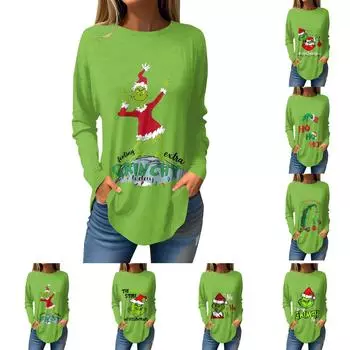Футболки для женщин, осенний повседневный модный топ с длинным рукавом, пуловер с принтом, топ XXXL