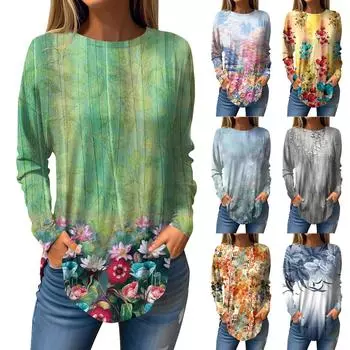 Футболки для женщин, осенний повседневный модный топ с длинным рукавом, пуловер с принтом, топ XL оранжевый