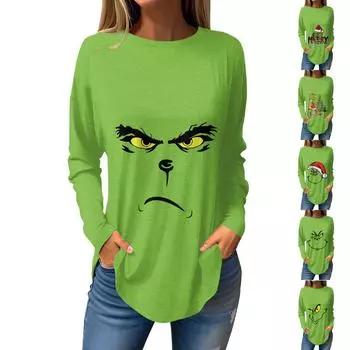 Футболки для женщин, осенний повседневный модный топ с длинным рукавом, пуловер с принтом, топ M