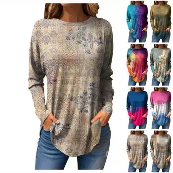 Футболки для женщин, осенний повседневный модный топ с длинным рукавом, пуловер с принтом, топ S