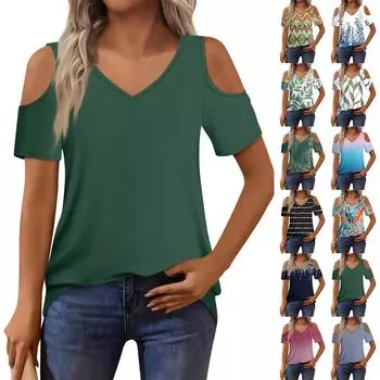 Футболки для женщин плиссированные квадратные вырезы нарядные повседневные блузки St. Летние топы с короткими рукавами и принтом ко Дню Святого Патрика, свободный крой L армия зеленый