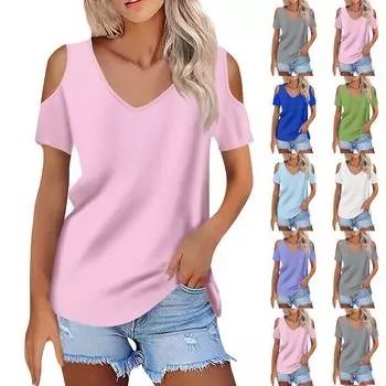 Футболки для женщин плиссированные квадратные вырезы нарядные повседневные блузки St. Летние топы с короткими рукавами и принтом ко Дню Святого Патрика, свободный крой L светло-серый