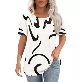 Футболки для женщин, плиссированные, с круглым вырезом, нарядные, повседневные, блузки с принтом, с коротким рукавом, летние топы, свободный крой L бежевый