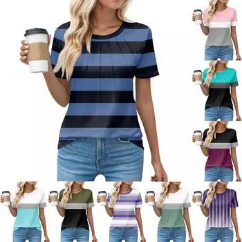 Футболки для женщин, плиссированные, с круглым вырезом, нарядные, повседневные, блузки с принтом, с коротким рукавом, летние топы, свободный крой L армия зеленый