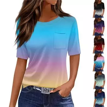 Футболки для женщин, плиссированные, с круглым вырезом, нарядные, повседневные, блузки с принтом, с коротким рукавом, летние топы, свободный крой XXXL чёрный