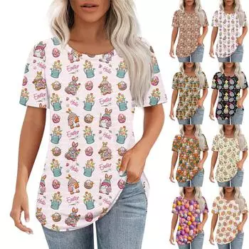 Футболки для женщин, плиссированные, с круглым вырезом, нарядные, повседневные, блузки с принтом, с коротким рукавом, летние топы, свободный крой XXXL коричневый