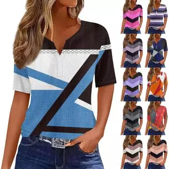 Футболки для женщин, плиссированные, с квадратным вырезом, нарядные, повседневные, блузки с принтом, с коротким рукавом, летние топы свободного кроя L темно-синий