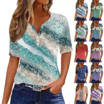 Футболки для женщин, плиссированные, с квадратным вырезом, нарядные, повседневные, блузки с принтом, с коротким рукавом, летние топы свободного кроя L синий
