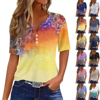 Футболки для женщин, плиссированные, с квадратным вырезом, нарядные, повседневные, блузки с принтом, с коротким рукавом, летние топы свободного кроя L синий