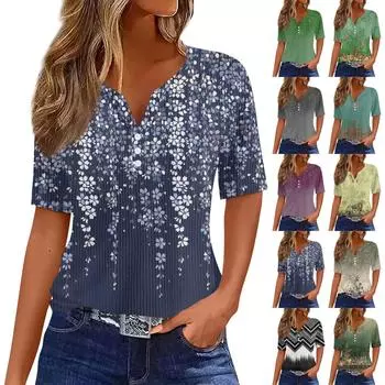 Футболки для женщин, плиссированные, с квадратным вырезом, нарядные, повседневные, блузки с принтом, с коротким рукавом, летние топы свободного кроя L чёрный