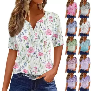 Футболки для женщин, плиссированные, с квадратным вырезом, нарядные, повседневные, блузки с принтом, с коротким рукавом, летние топы свободного кроя L синий