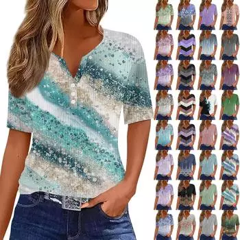 Футболки для женщин, плиссированные, с квадратным вырезом, нарядные, повседневные, блузки с принтом, с коротким рукавом, летние топы свободного кроя L синий