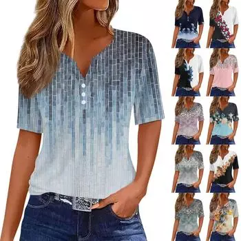 Футболки для женщин, плиссированные, с квадратным вырезом, нарядные, повседневные, блузки с принтом, с коротким рукавом, летние топы свободного кроя L чёрный