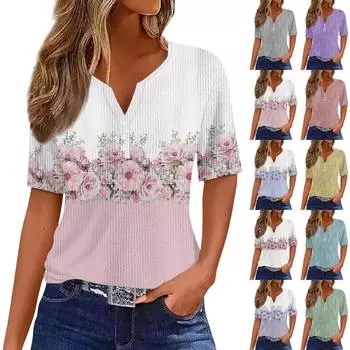 Футболки для женщин, плиссированные, с квадратным вырезом, нарядные, повседневные, блузки с принтом, с коротким рукавом, летние топы свободного кроя L синий