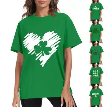 Футболки для женщин, плиссированные, с R-образным вырезом, нарядные, повседневные, блузки с принтом, короткие рукава, летние топы, свободный крой L армия зеленый