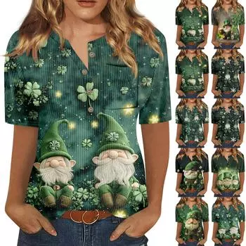 Футболки для женщин, плиссированные, с V-образным вырезом, нарядные, повседневные блузки с принтом, короткие рукава, летние топы, свободный крой XXXL чёрный