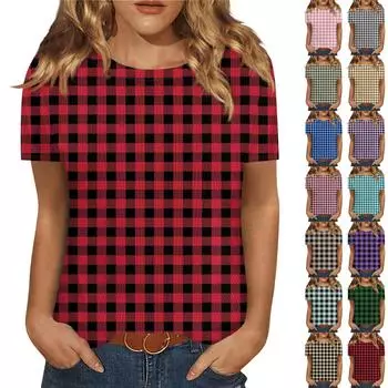 Футболки для женщин, плиссированные, с V-образным вырезом, нарядные, повседневные блузки с принтом, короткие рукава, летние топы, свободный крой L чёрный