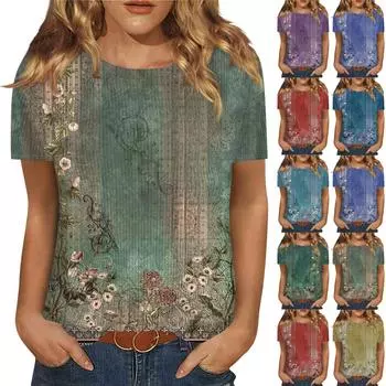 Футболки для женщин, плиссированные, с V-образным вырезом, нарядные, повседневные блузки с принтом, короткие рукава, летние топы, свободный крой XXXL синий