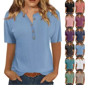 Футболки для женщин, плиссированные, с V-образным вырезом, нарядные, повседневные блузки с принтом, короткие рукава, летние топы, свободный крой XL