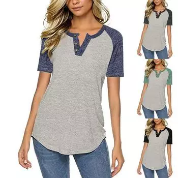 Футболки для женщин, плиссированные, с V-образным вырезом, нарядные, повседневные блузки с принтом, короткие рукава, летние топы, свободный крой L чёрный