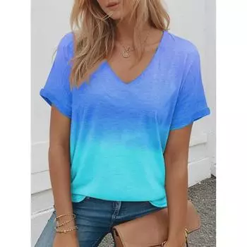 Футболки для женщин с 3D-градиентным принтом, футболки, повседневная уличная женская одежда, летняя мода, свободная футболка, женская одежда Y2k с V-образным вырезом S
